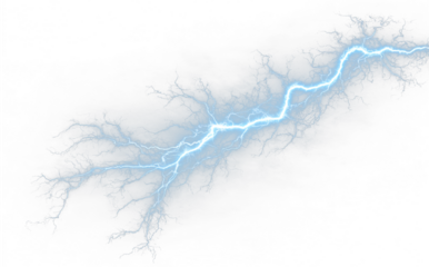 Blue lightning electric storm PNG. Bright white lightning streaks across a stormy night sky. Perfect for dramatic weather overlays on any dark scene.