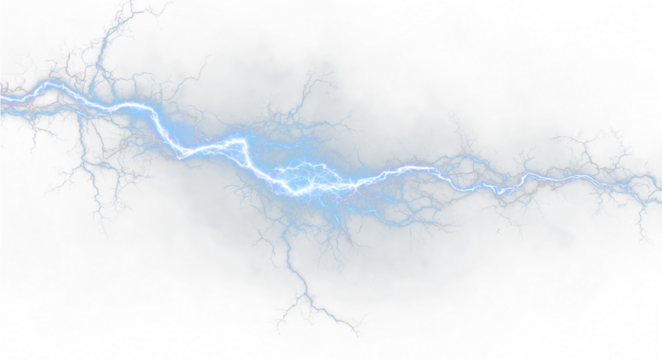 Blue lightning thunder strike PNG. Bright electric arcs flash across the sky in a storm. Ideal for dramatic overlays or intense weather effects. - Powered by Adobe