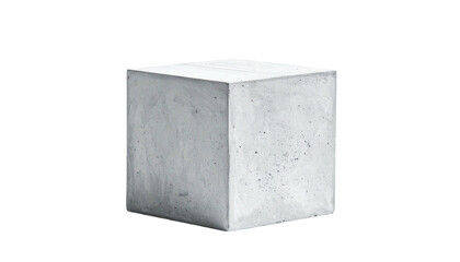 A gray concrete cube against a stark black background, with side details visible
