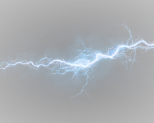 Blue lightning bolt PNG. A sharp electric strike lights up a dark clouded sky. Use as overlay to enhance dynamic storm visuals.
