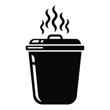 Hot Compost Bin Illustration, Kitchen Waste Container Icon, Steaming Food Scraps Black Vector Silhouette