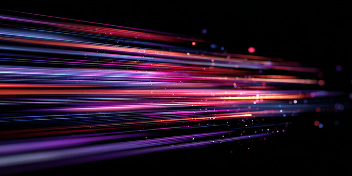 High-speed neon lines streak across dark city streets. Bright glowing trails follow precise line paths. The effect forms a futuristic motion network. - Powered by Adobe