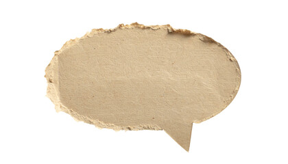 Textured brown paper speech bubble with torn edges on a black background