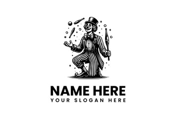 Circus Clown Juggler Performer Vintage Vector Logo Illustration