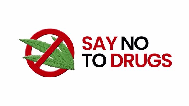 No Marijuana Icon and 'Say No to Drugs' Animation. Red Circle Sign for Public Awareness Campaigns. Transparent Background