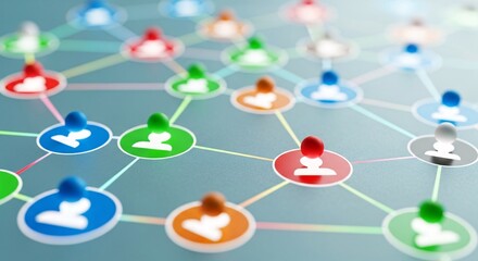 Vibrant Human Icon Network Illustrating Social Media Connections, Community, and Business Relationships
