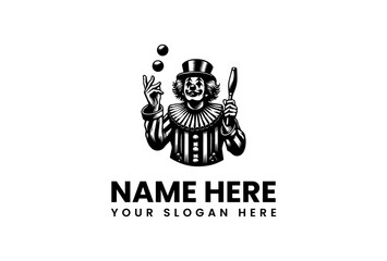 Clown Juggler Vector Logo Illustration with Retro Aesthetic