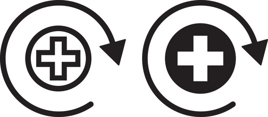 Obraz premium Health recovery icon set. Medical plus sign with upward arrow sign. vector Illustration. Medical and Healthcare Symbols