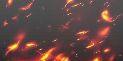 Fierce flames leap from burning wood, sending bright orange sparks flying. Smoke curls in the glowing heat. The scene captures dynamic fire energy and blazing embers. PNG