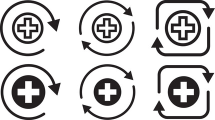 Health recovery icon set. Medical plus sign with upward arrow sign. vector Illustration. Medical and Healthcare Symbols