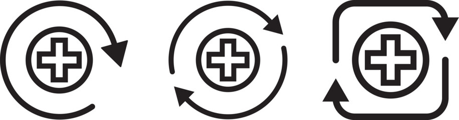 Health recovery icon set. Medical plus sign with upward arrow sign. vector Illustration. Medical and Healthcare Symbols