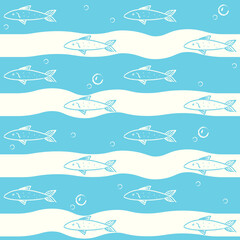 Hand Drawn Fish Swimming Vector Seamless Pattern