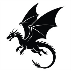 Black Silhouette of a Flying Dragon mythical creature