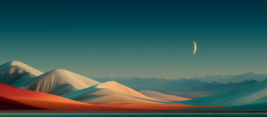 Crescent Moon Over Desert Mountains