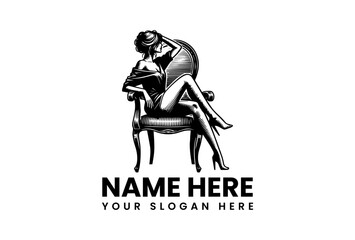 Elegant woman sitting on a chair vector logo illustration