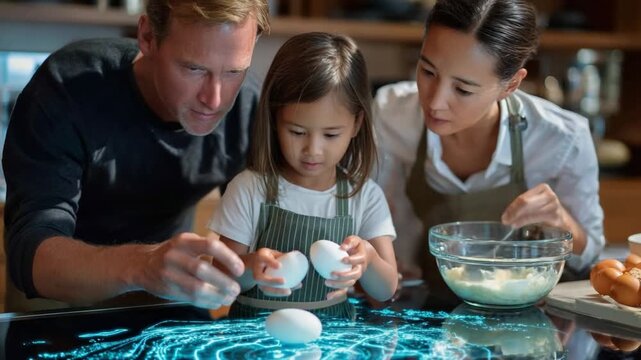 Cozy Family Moments: Capturing a heartwarming scene of a family sharing a precious moment as they cook, showcasing unity and togetherness. 