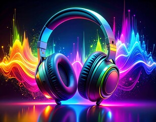 Vibrant music headset surrounded by colors high resolution wallpaper