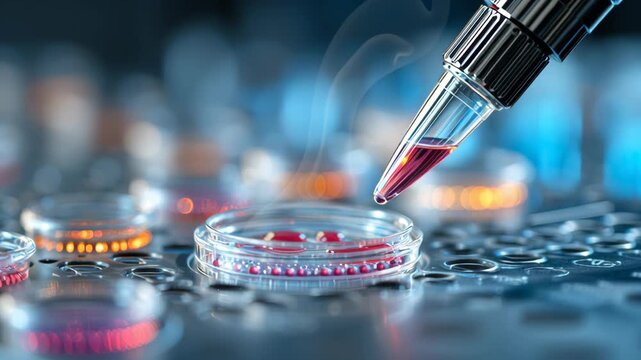 Close-up data driven selection of therapeutic vector represented symbolically above micro prep plate, clinical rational clarity, precision oncology lab