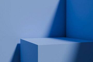 Fototapeta premium The light blue cube is positioned in the corner, highlighted by a strong shadow