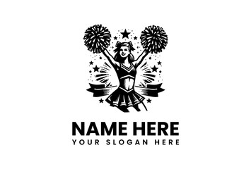 Energetic Cheerleader Mascot vector logo illustration for sports teams, school spirit, and athletic club branding