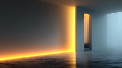 Elegant minimal surface created by a horizontal gradient glow spreading across a neutral wall, designed for business presentation background, dashboard analytics, and clean UI template design