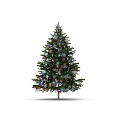 Decorated christmas tree with ornaments, snowflakes, and icicles