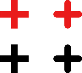 Obraz premium Plus add icon set. Positive sign. Horizontal line with vertical bar, plus symbol inside circle outline and solid for add actions, increase functions, quantity adjustment, controls. Vector PNG JPG