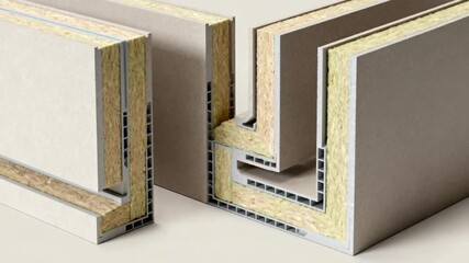 Closeup medium frame of custom cut structural insulated panels tailored for a unique architectural project highlighting craftsmanship and flexibility.