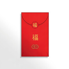 Red envelope with Chinese character for fortune on white background  