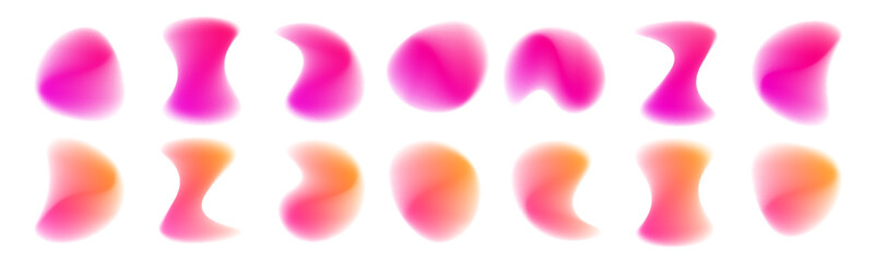 Set of holographic neon blobs with irregular shapes. Bright gradient glow and subtle grain effect. Ideal for banners, covers, posters, and modern digital art. PNG