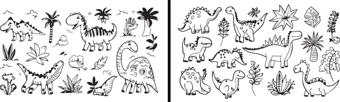Dinosaur Cartoon Illustration, Hand Drawn Dino Vector, Cute Dinosaur Art, Prehistoric Animal Drawing, Minimal Dino Artwork, Creative Dino Design, Black and White Dinosaur Sketch, Funny Animal Illustra