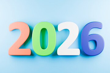The colorful numbers 2026 are displayed on a grey background