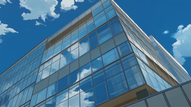 Modern Glass Office Building with Clear Sky and Reflective Windows for Architectural Inspiration