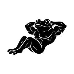 Frog Squat Silhouette Vector - Heavy Barbell Emblem