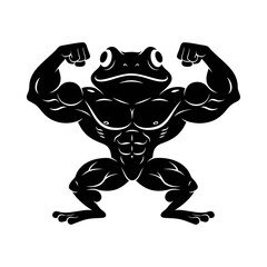 Flexing Frog Silhouette Vector - Bodybuilder Emblem