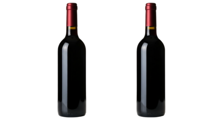 Two elegant bottles of red wine on a clean transparent background, perfect for beverage advertising and design