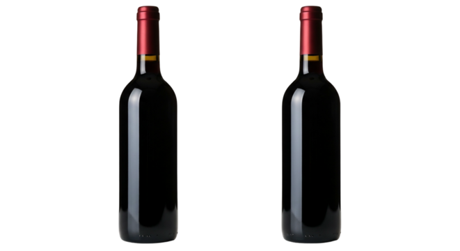 Two elegant bottles of red wine on a clean transparent background, perfect for beverage advertising and design