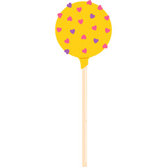 Yellow Cake Pop with Colorful Heart Decorations Isolated on Transparent Background