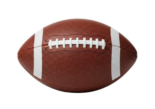American football ball isolated on a clean white transparent background, classic sports equipment