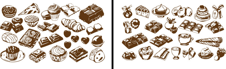 Chocolate Illustration Art, Dessert Line Drawing, Hand Drawn Chocolate Vector, Sweet Food Artwork, Gourmet Dessert Design, Black and White Chocolate Sketch, Elegant Dessert Vector, Candy Illustration 