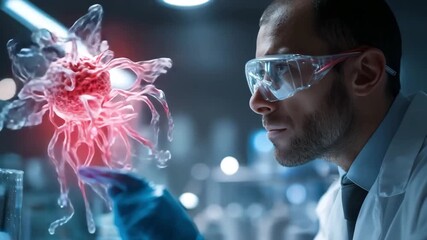 Scientist examining a 3d model of a cancerous tumor with blood vessels in a research lab - Powered by Adobe