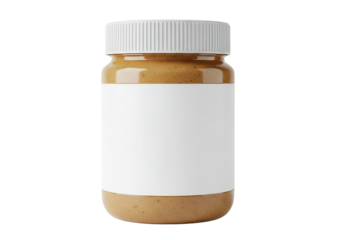 Peanut butter jar with blank label on a transparent background for creative food advertising and branding concepts