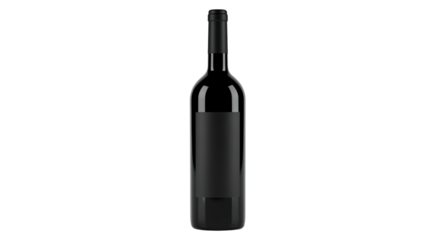 A sleek black bottle of wine on a transparent background, perfect for beverage and branding design