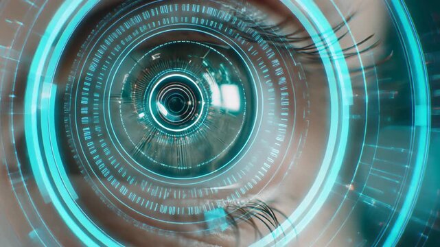 Futuristic eye technology with digital interface, enhancing vision and innovation, perfect for tech and science themes