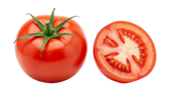 Fresh Tomato and Half Tomato on a Transparent Background, Perfect for Food and Health Content