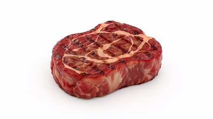 Fototapeta premium A high-definition 3D illustration of the steak emoji a juicy steak with grill marks, Pixar-style render, smooth textures, soft lighting, ultra-detailed, centered on a plain white background