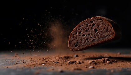 Sliced Chocolate Bread with Cocoa Powder and Dark Background for Culinary Concept