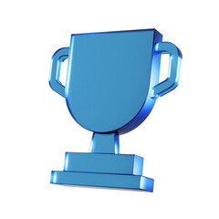 優勝トロフィーのフラットなアイコンの3Dイラスト。透明感のある青いグラスモーフィズムなマーク