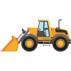 Yellow Wheel Loader Construction Vehicle With Bucket And Cab On Transparent Background Detailed Pixel Art Illustration