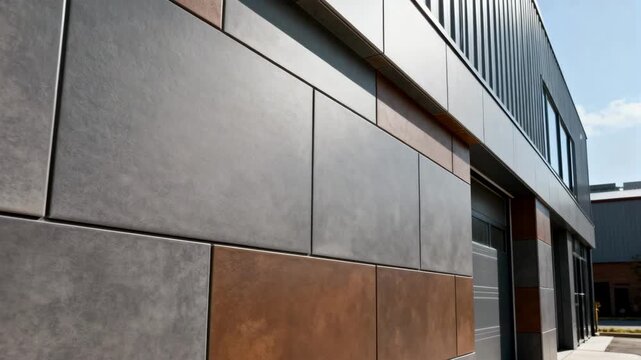 Medium shot of ceramic fireresistant cladding panels installed on a modern building facade showcasing durable and heatresistant protective surfaces.